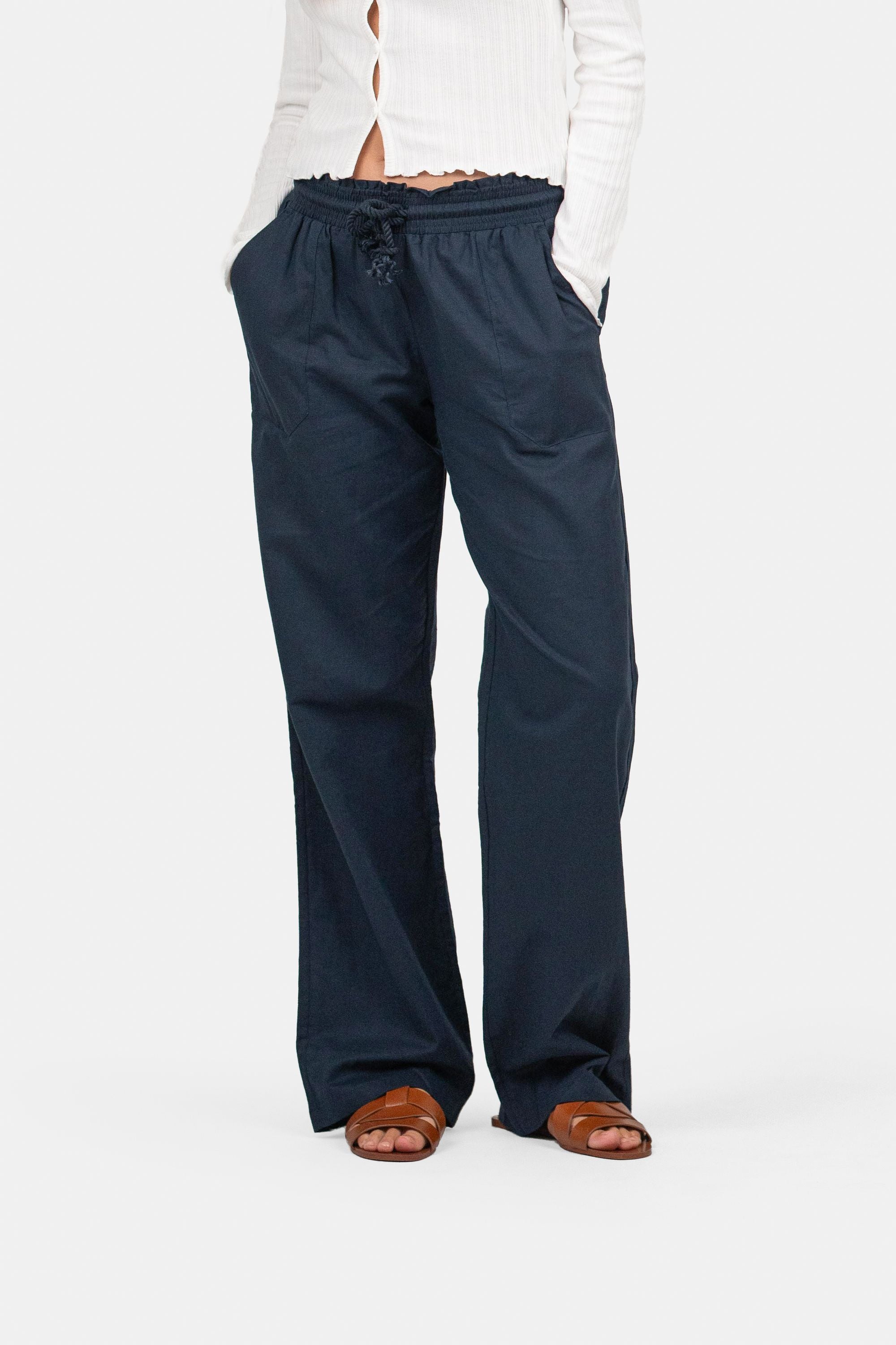 Linnen Broek Lage Taille Navy
